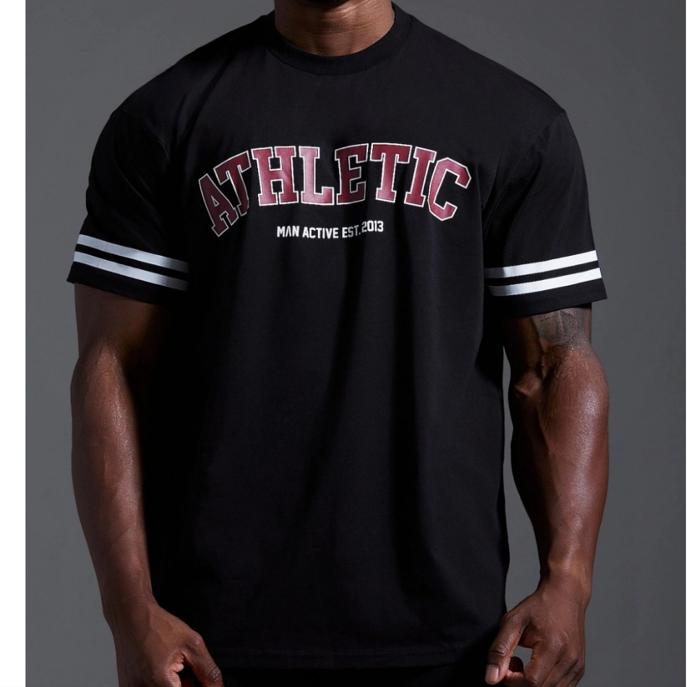 MAN ACTIVE OVERSIZED ATHLETIC STRIPE T-SHIRT boohooMan XL
